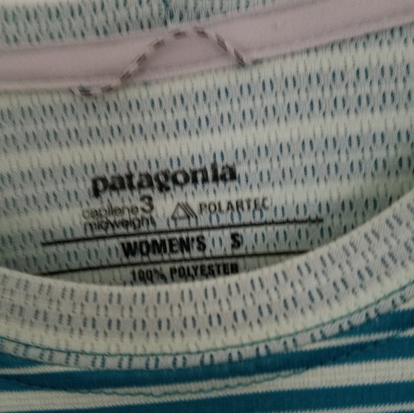 Patagonia Polartec Womens size small blue and white striped long sleeve … - Picture 3 of 3